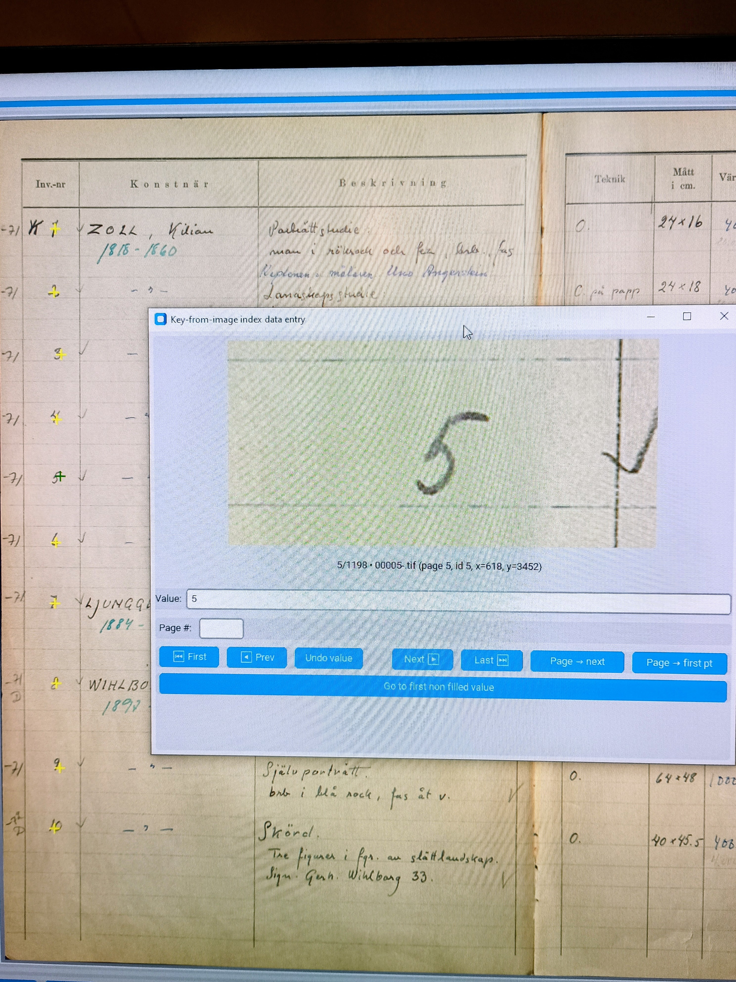 Ystads konstmuseums accessionskatalog indexering